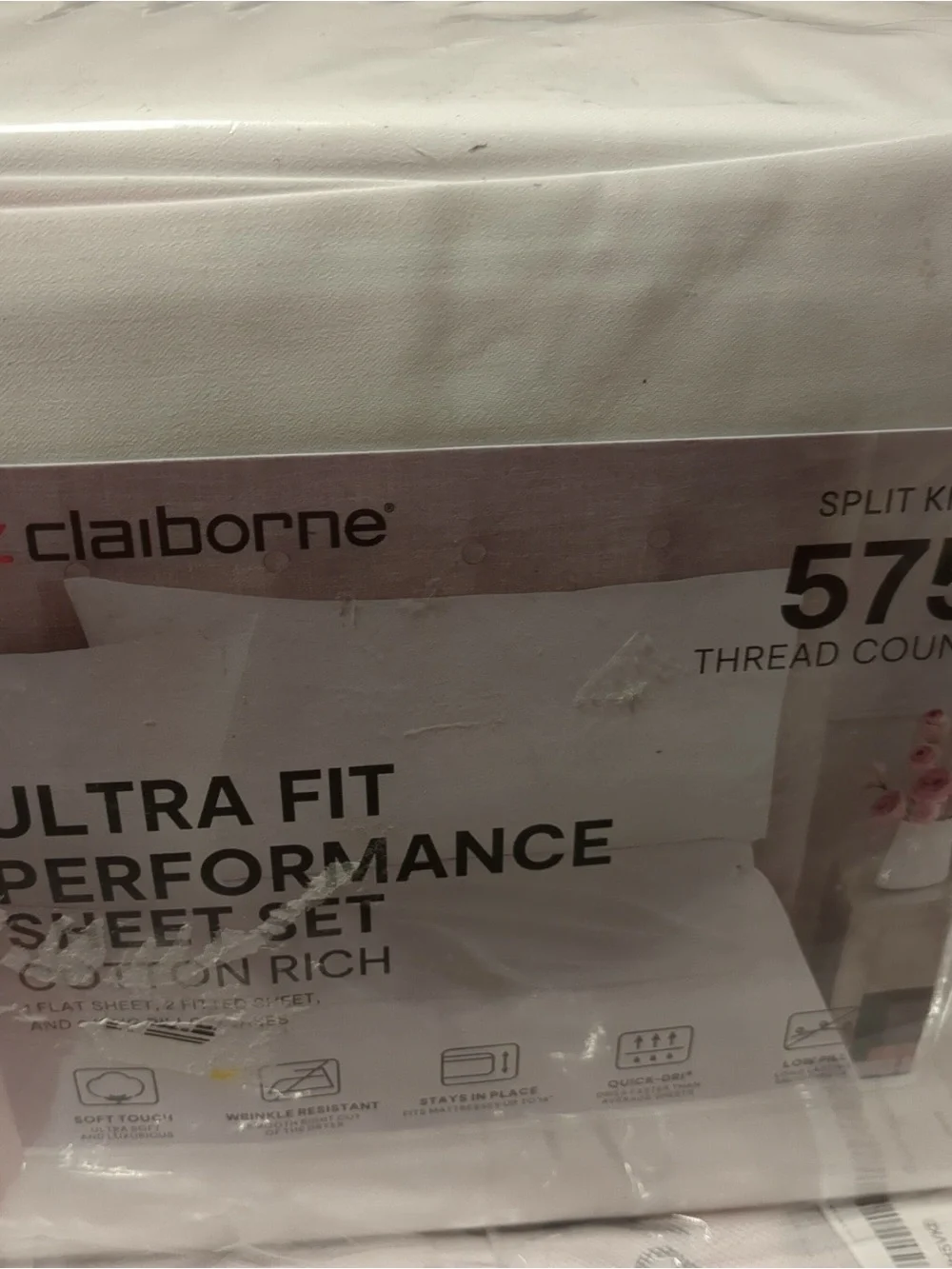 Liz Claiborne Ultra Fit Performance 575TC Sheet Set, Split King, Cool White